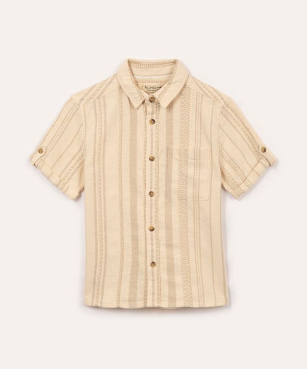 camisa de algodão infantil listrada manga curta bege 6