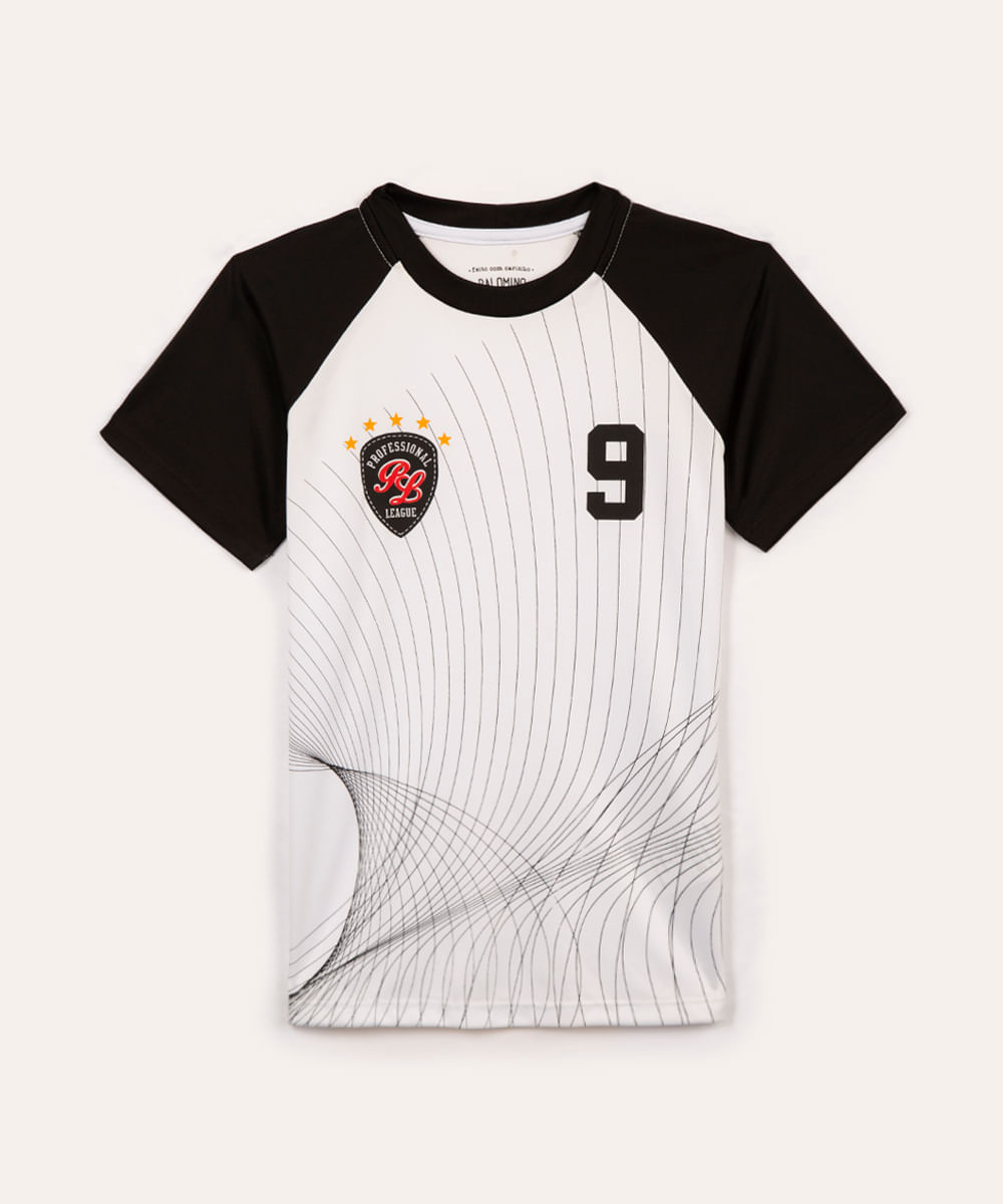 camiseta futebol infantil manga curta preto