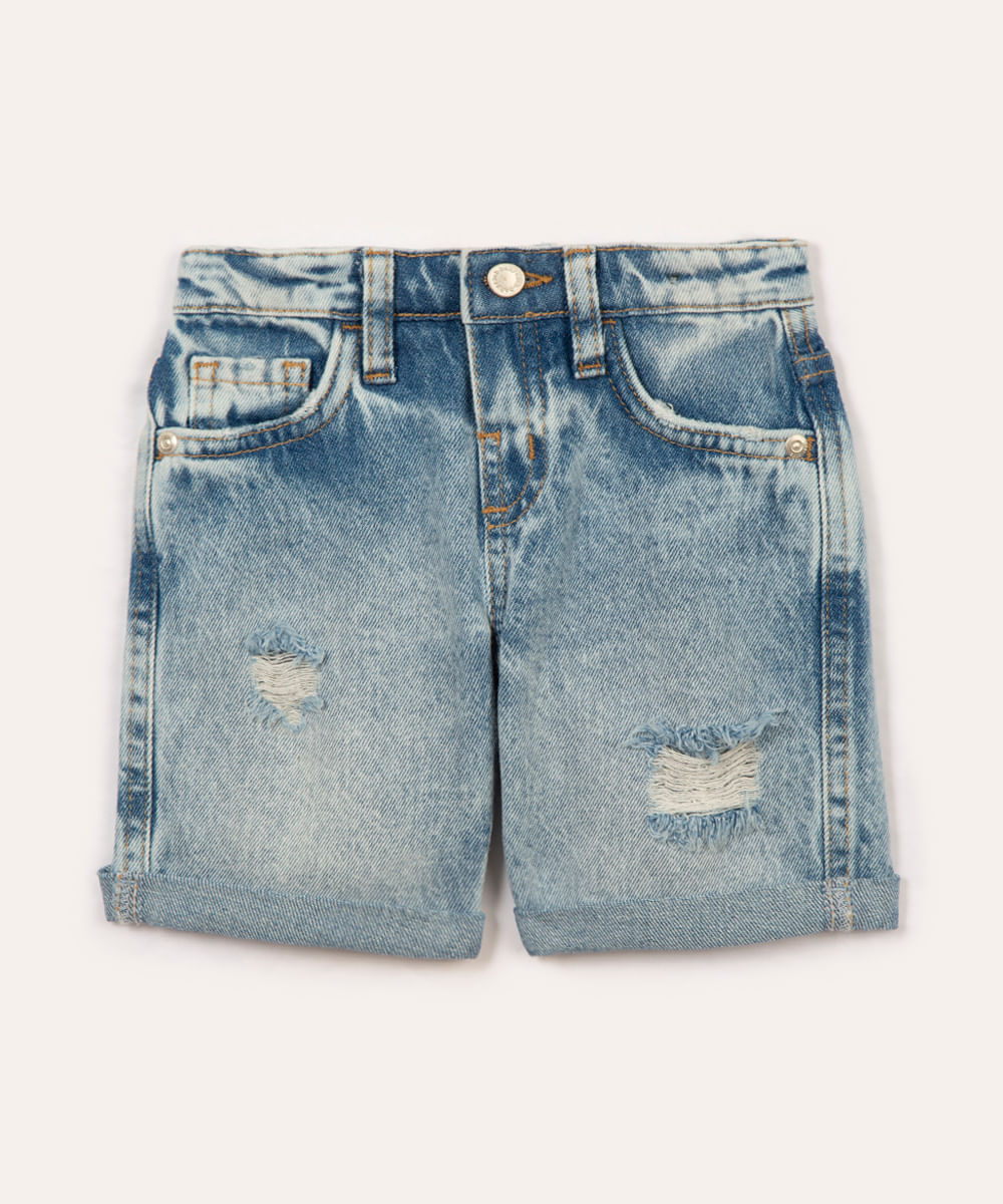 short jeans infantil destroyed com bolsos azul