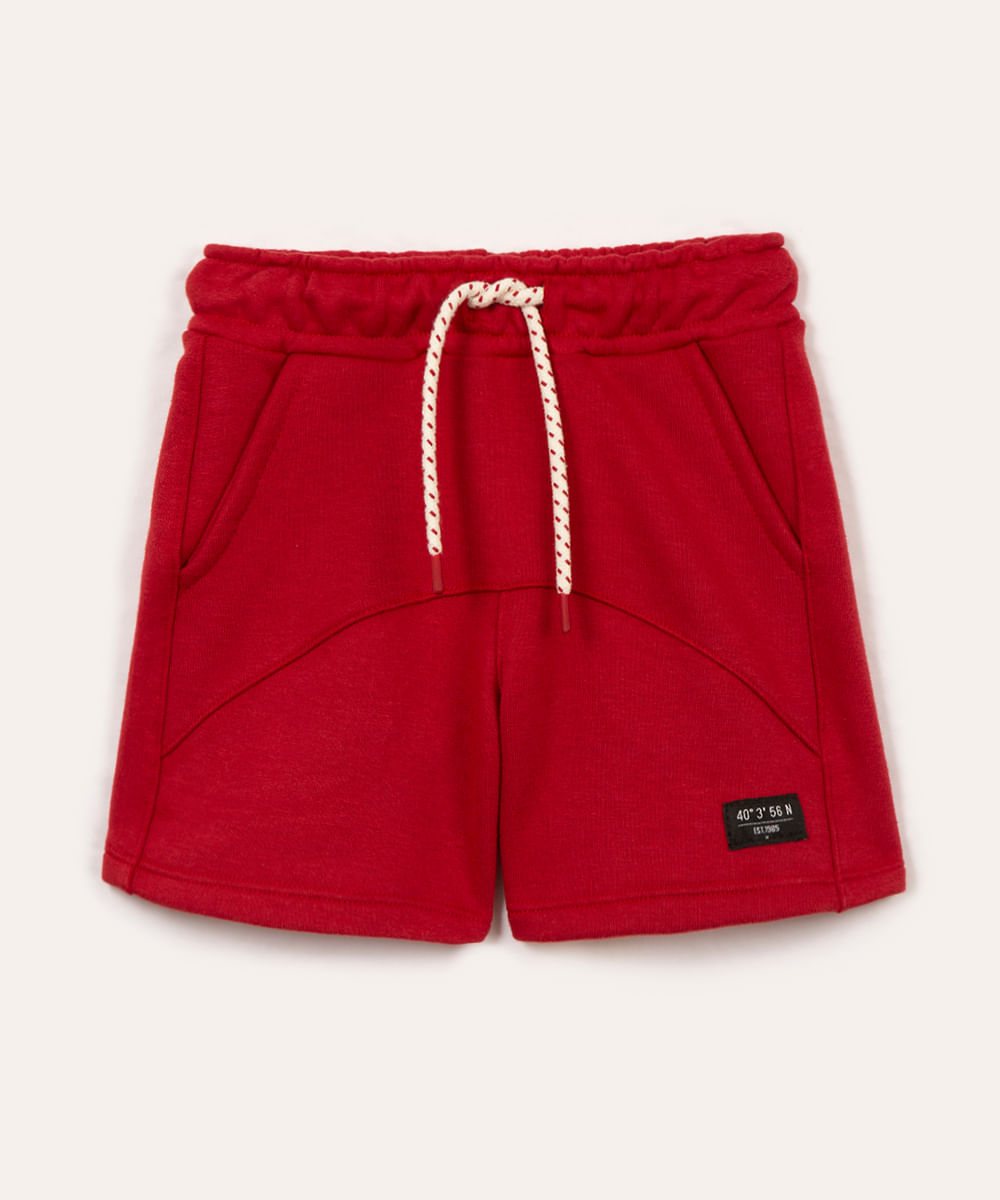 short de moletom infantil com cordão vermelho