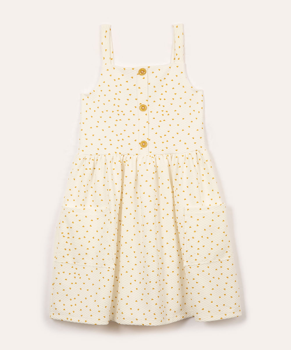 vestido de algodão infantil corações off white