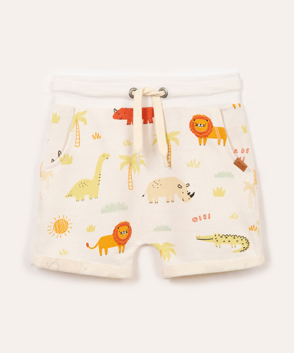 short de moletom infantil bichinhos com cordão off white