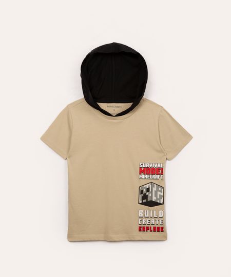 camiseta de algodão minecraft com capuz manga curta bege médio 8