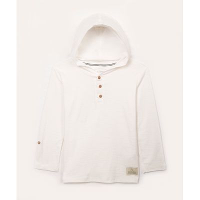 camiseta infantil de algodão flamê com capuz off white