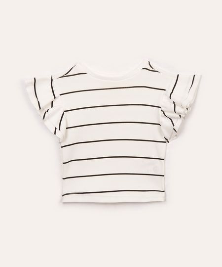 blusa de algodão infantil listrada com babado colorido 4