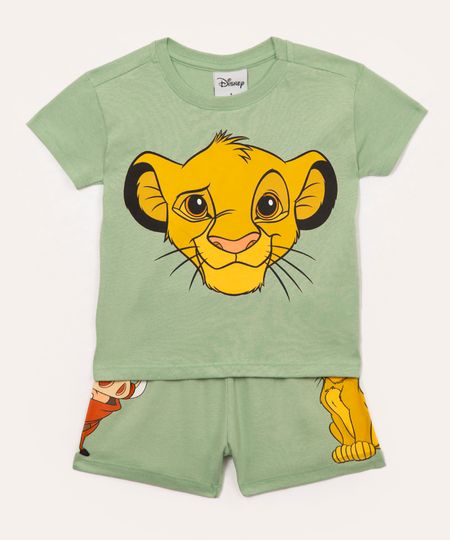 pijama de algodão infantil simba manga curta verde claro 3