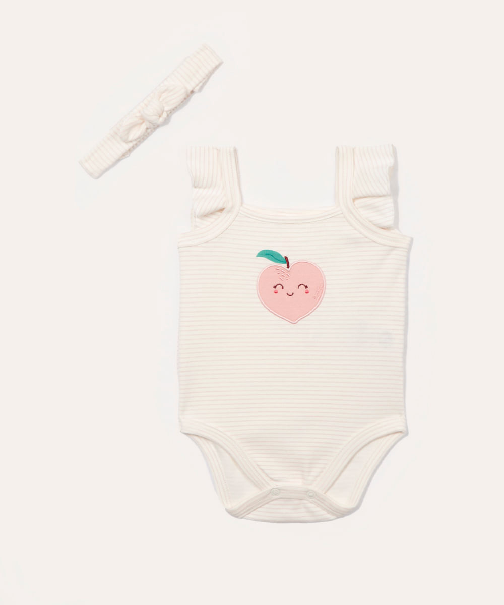 body infantil pêssego com faixa branco