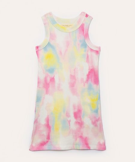 vestido de algodão infantil canelado tie dye colorido 4