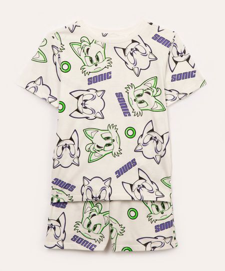 pijama de algodão infantil Sonic manga curta off white 6