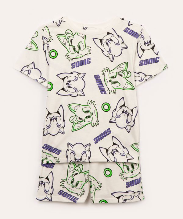 pijama de algodão infantil Sonic manga curta off white 12