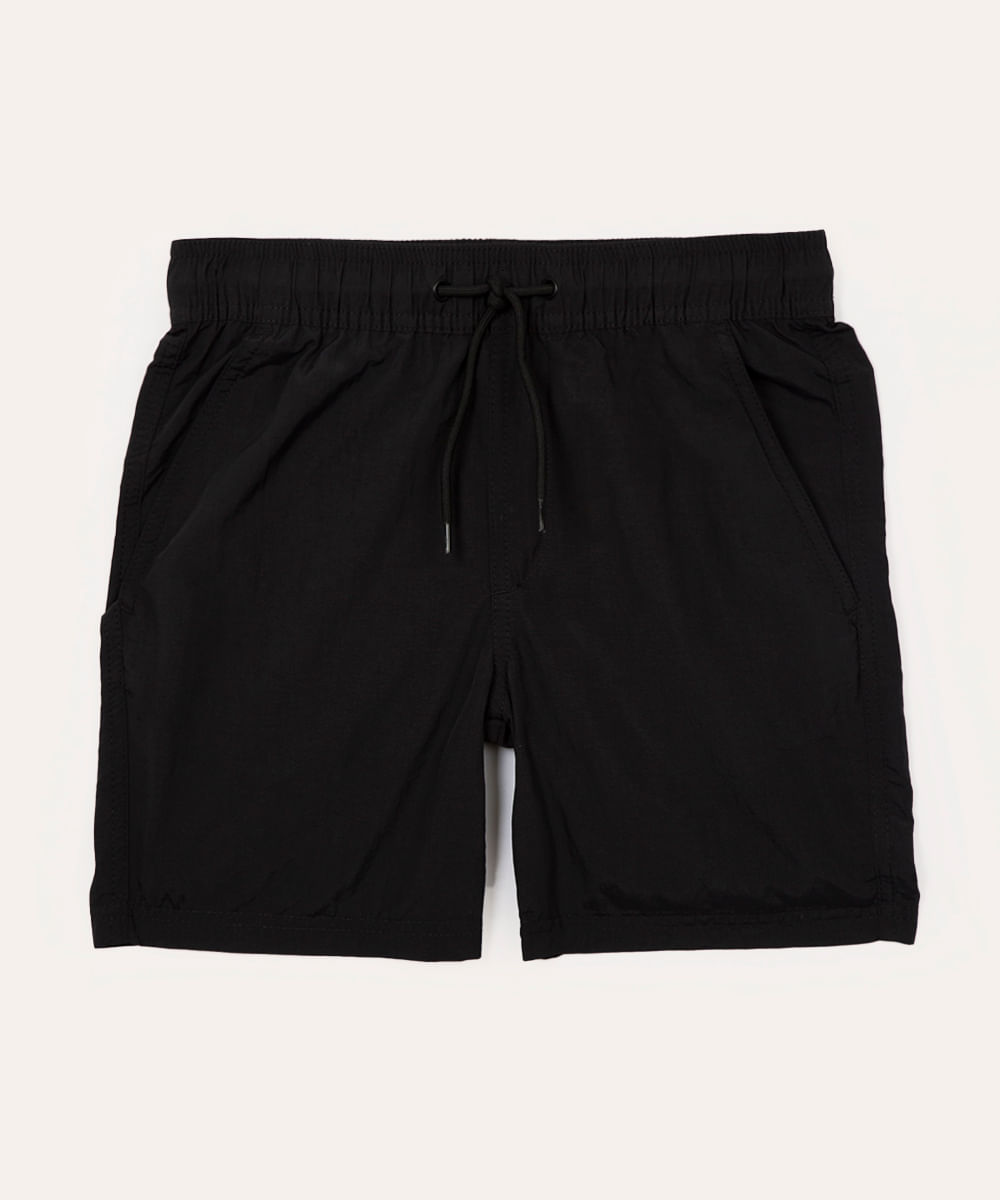 bermuda juvenil com bolsos e elástico preta