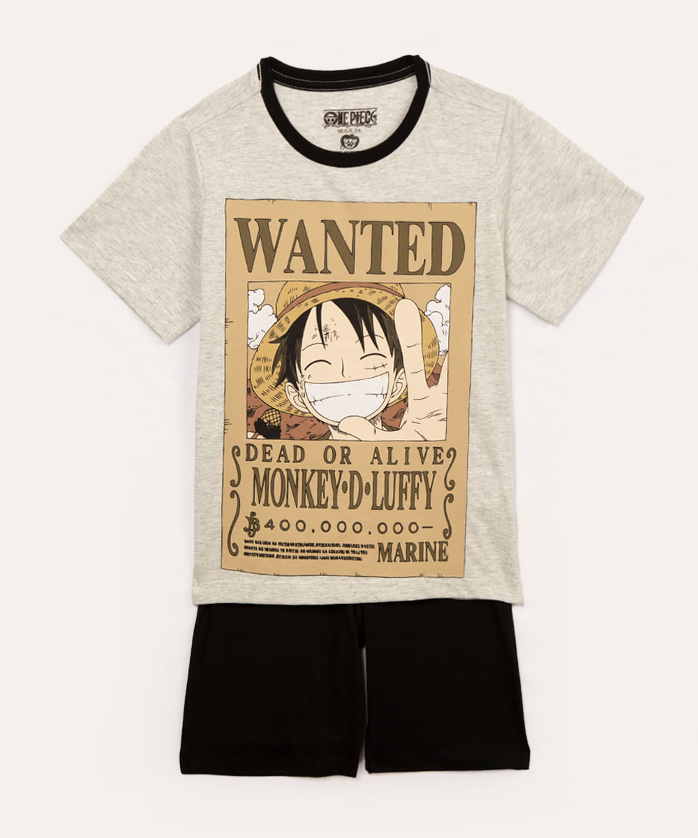 pijama de algodão infantil one piece manga curta cinza mescla claro