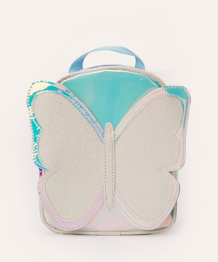 mochila infantil holográfica borboleta com glitter colorido UNICO