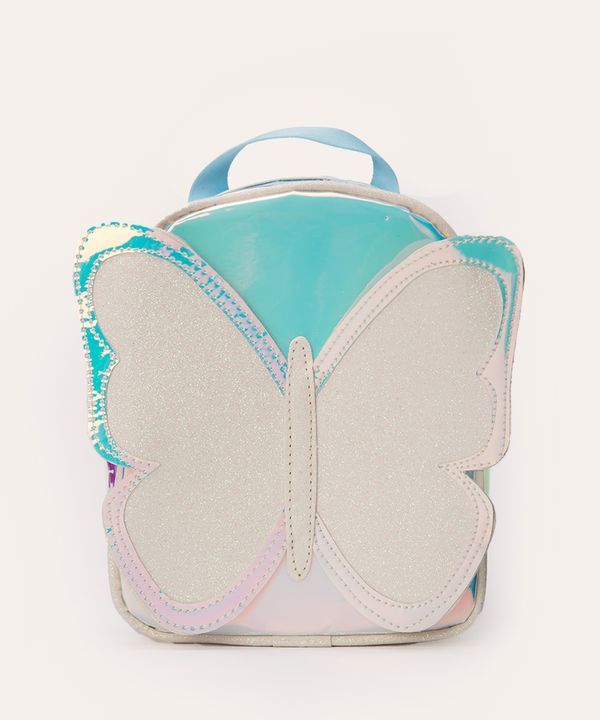 mochila infantil holográfica borboleta com glitter colorido UNICO