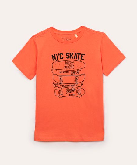 camiseta de algodão infantil nyc skate manga curta laranja 4 camiseta de algodão infantil nyc skate manga curta laranja 4