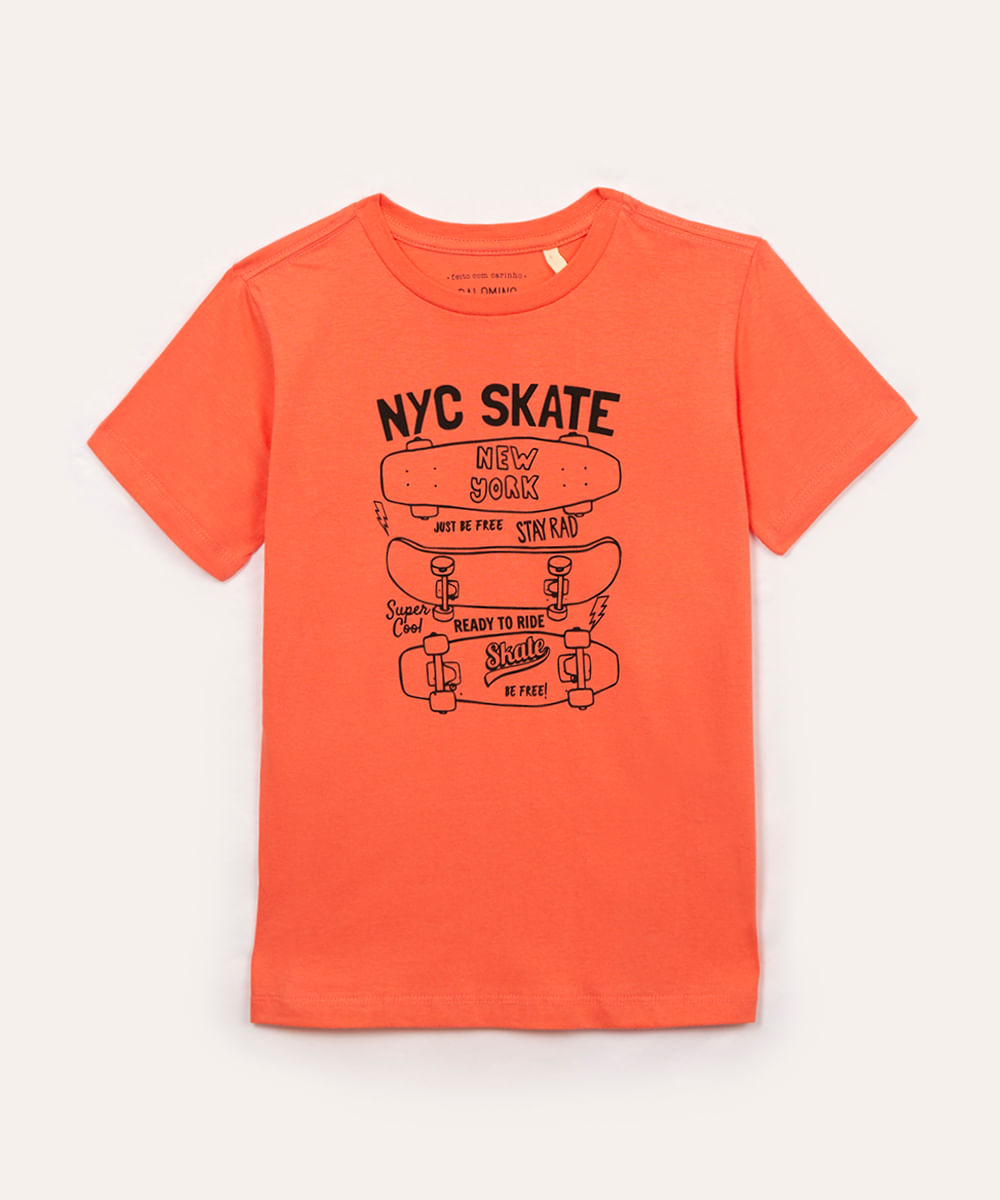 camiseta de algodão infantil nyc skate manga curta laranja