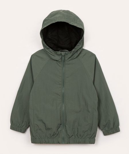 jaqueta corta vento infantil com capuz verde militar 4