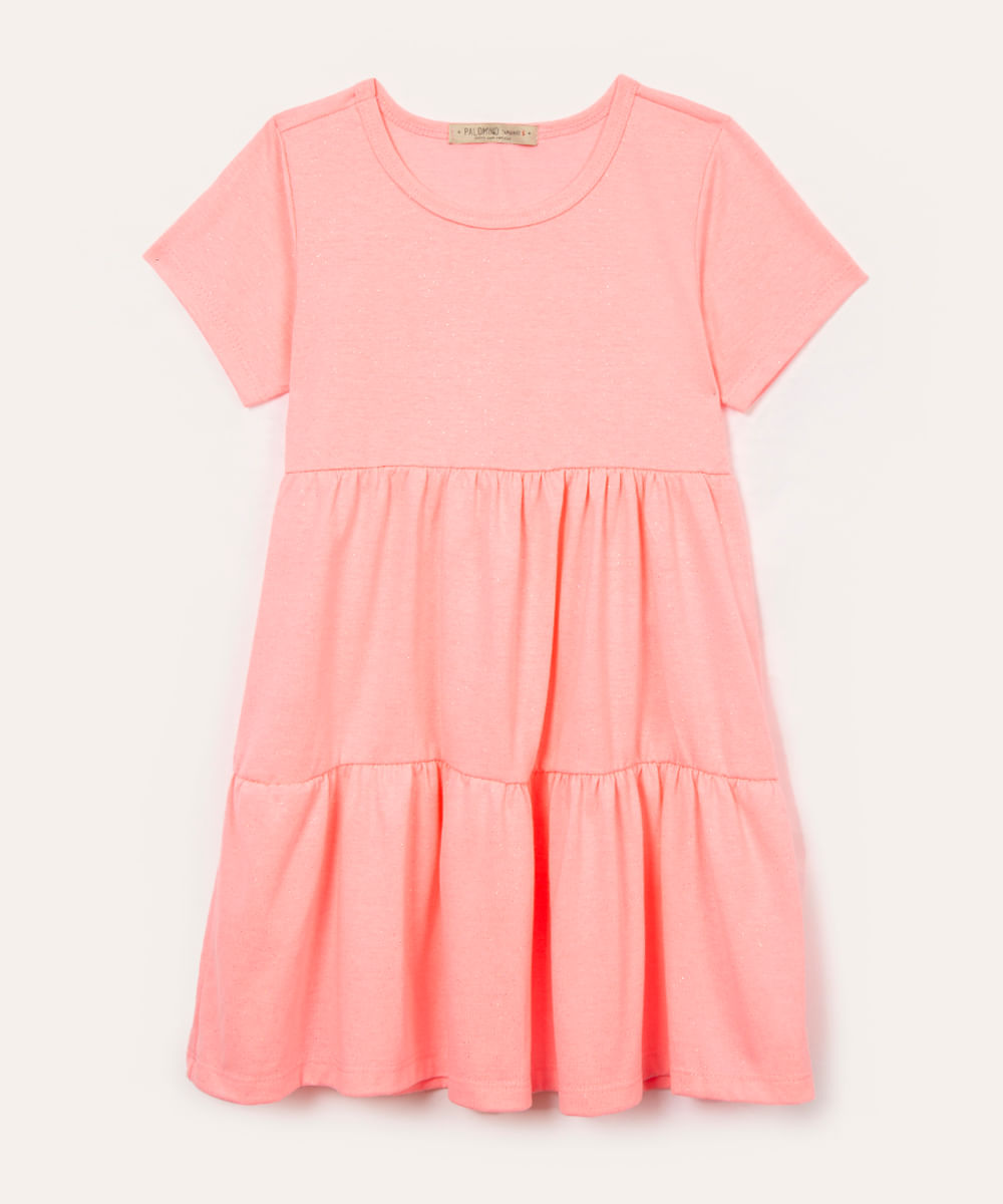 vestido infantil evasê com glitter rosa