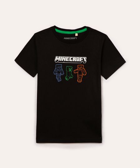camiseta infantil minecraft de algodão manga curta preto 12
