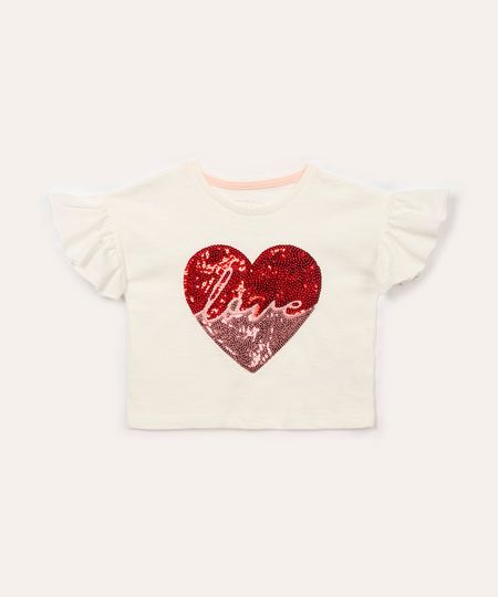 blusa cropped infantil love bordado paetê branco 2