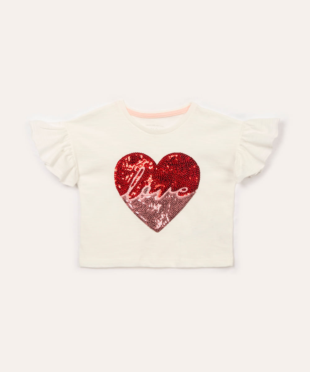 blusa cropped infantil love bordado paetê branco