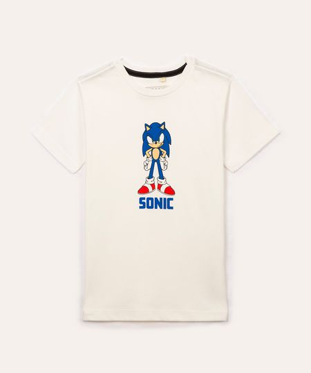 camiseta infantil sonic de algodão manga curta off white 4