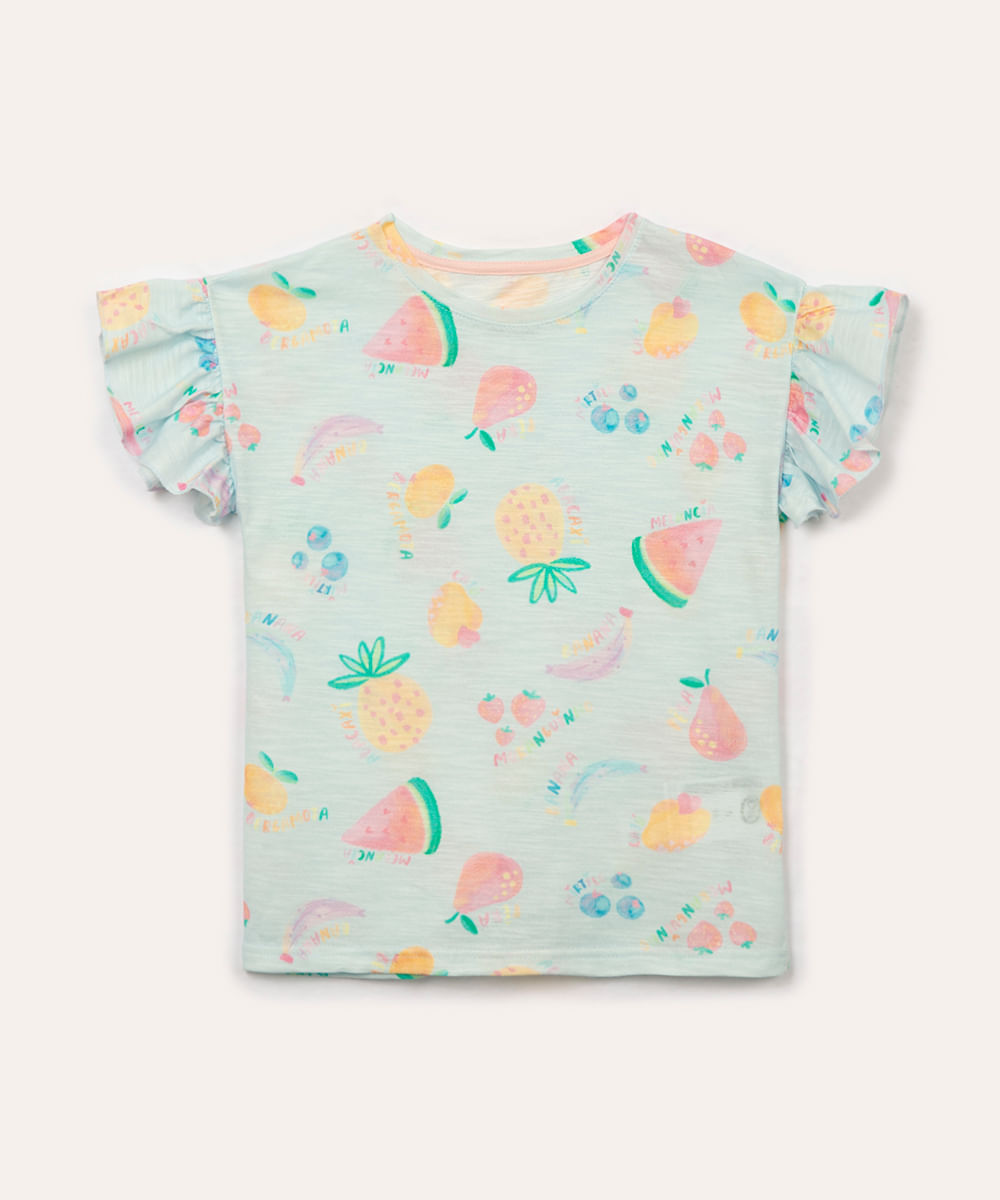 blusa infantil de algodão frutinha manga curta azul