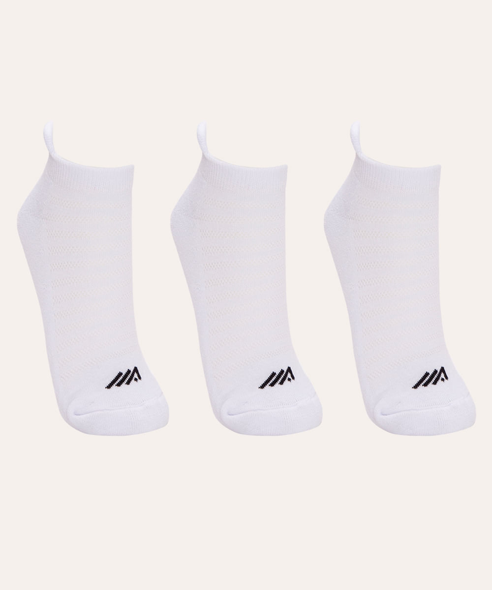 kit de 3 pares de meias cano baixo esportiva ace branco