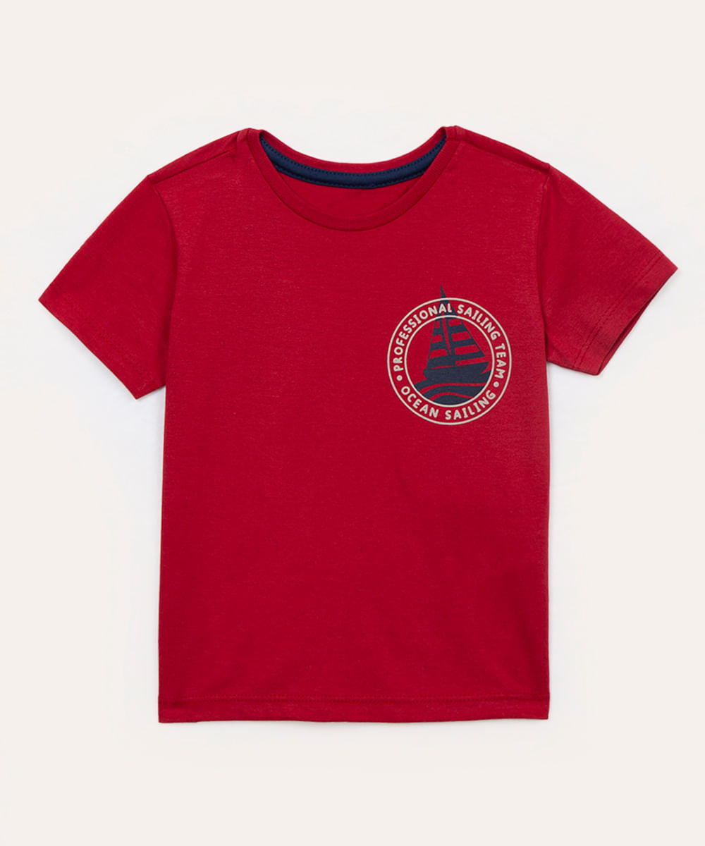 camiseta de algodão infantil ocean sailing manga curta vermelho