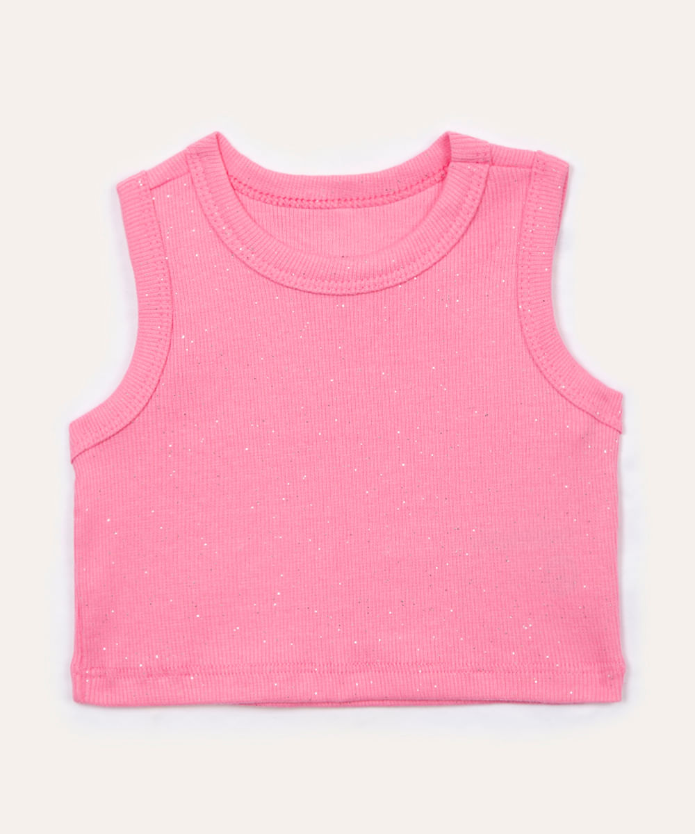 blusa de algodão infantil com brilho rosa