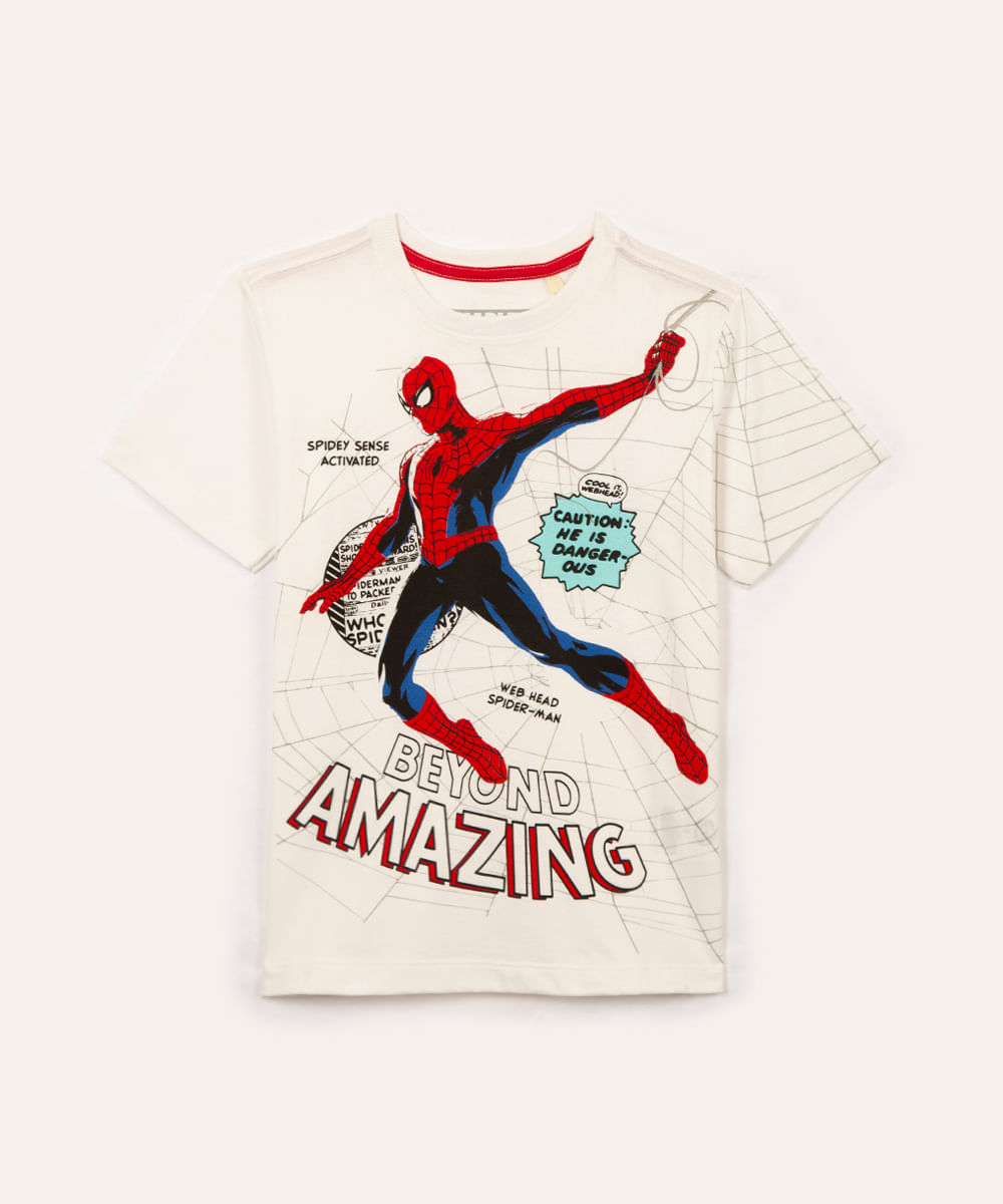 camiseta de algodão infantil homem aranha manga curta off white