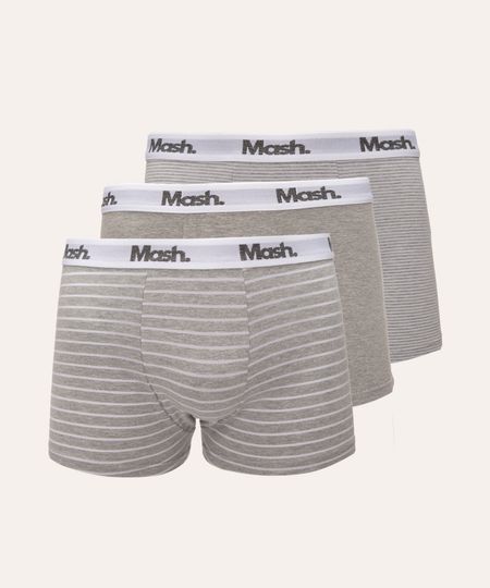 kit de 3 cuecas boxer de algodão mash cinza mescla claro G