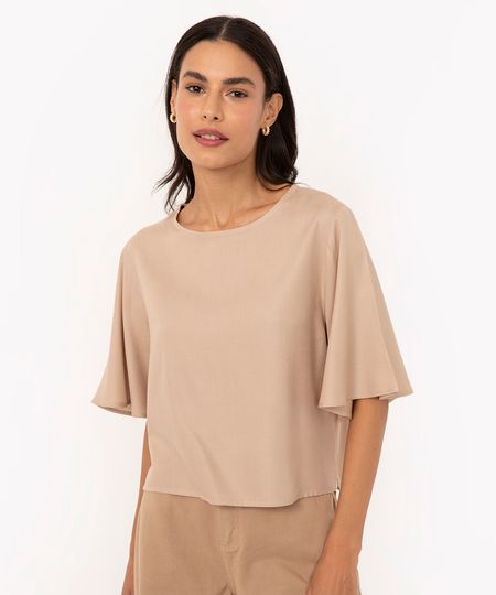 camiseta básica de viscose manga curta areia PP camiseta básica de viscose manga curta areia PP