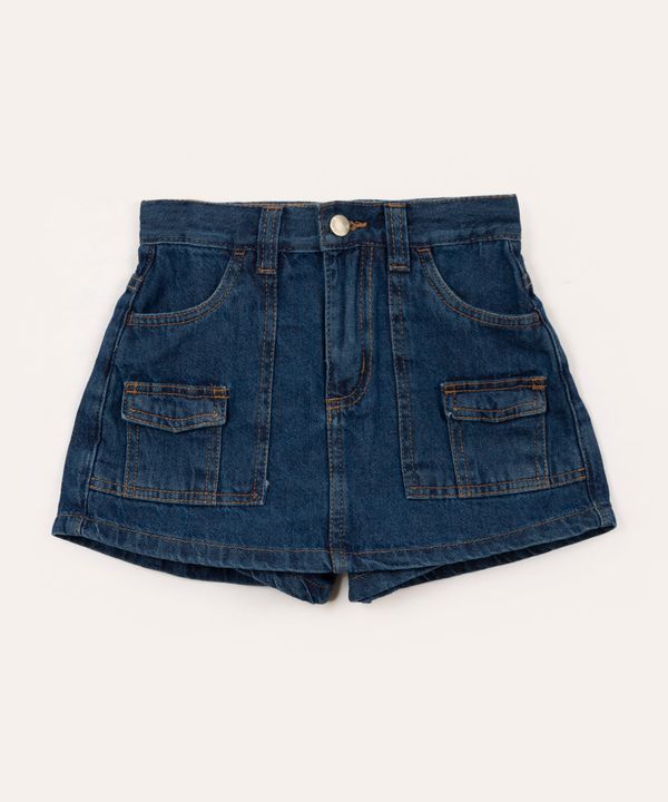 short saia infantil cargo com bolsos azul 10