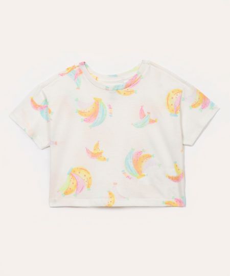 blusa de algodão infantil bananas manga curta off white 3
