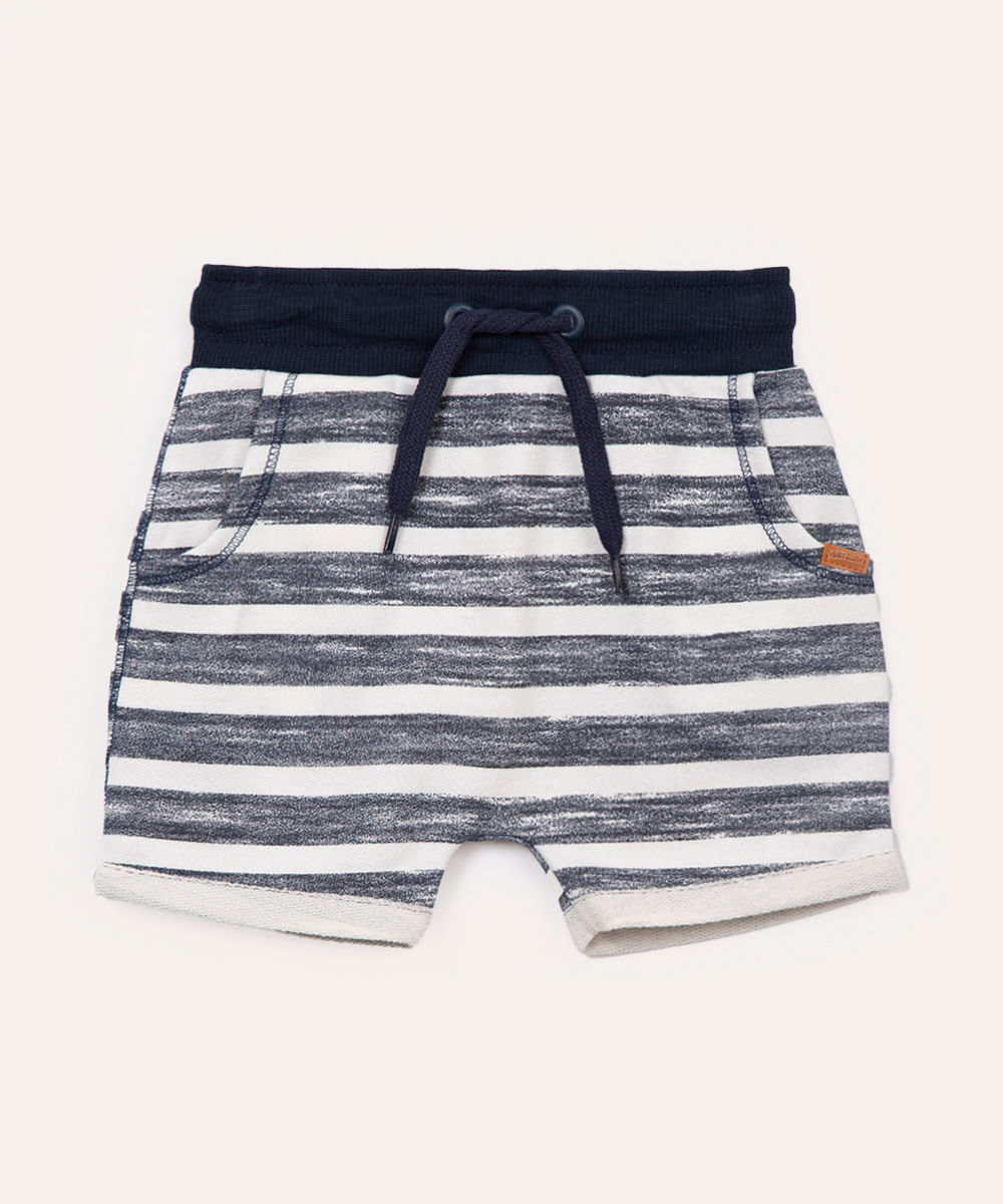 short infantil de moletom listrado azul marinho