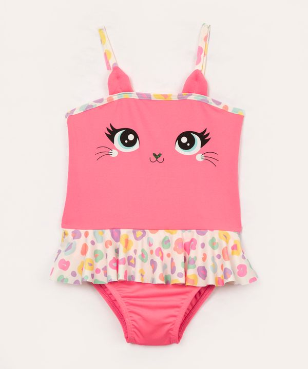 maiô infantil gatinho com babado proteção uv colorido 5