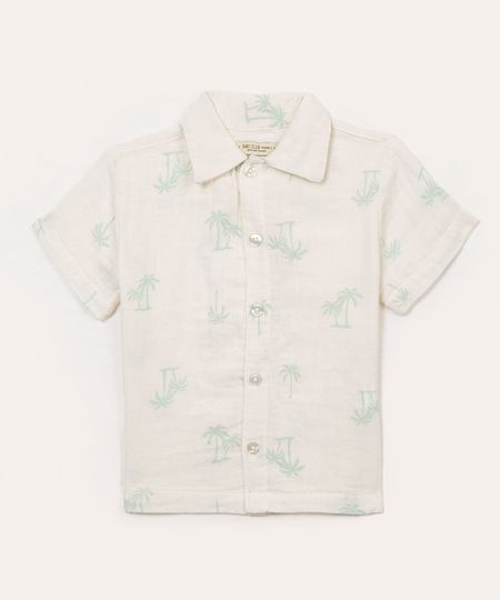 camisa infantil de algodão coqueiro manga curta off white 4
