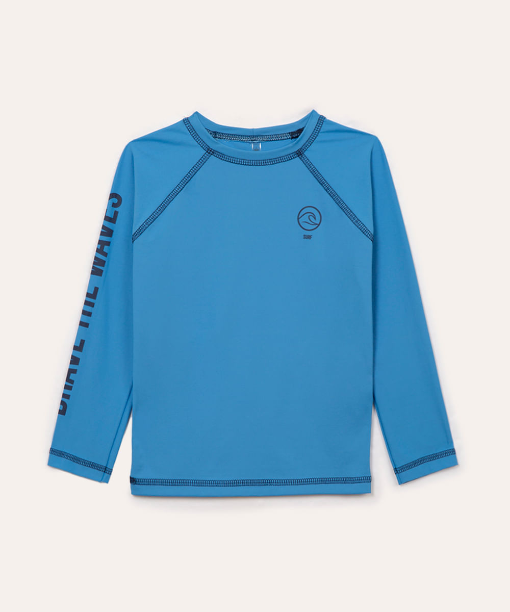 blusa de praia infantil manga longa surf com proteção uv azul