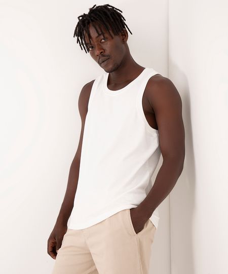regata relaxed de algodão gola redonda off white PP
