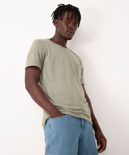 camiseta mescla básica com bolso e manga curta verde P