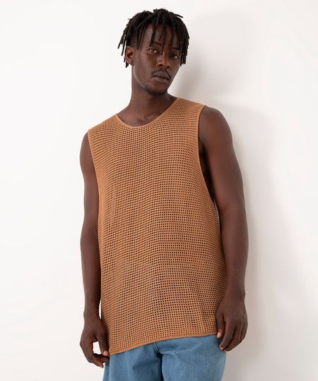 regata de crochê alongada caramelo PP regata de crochê alongada caramelo PP