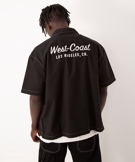 camisa de sarja west coast manga curta preto PP