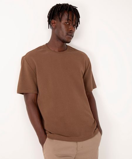 camiseta de algodão texturizada manga curta marrom PP