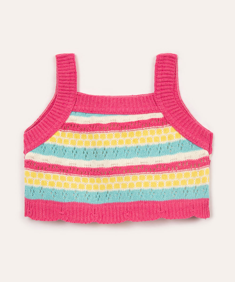 cropped infantil de tricot listrado colorido