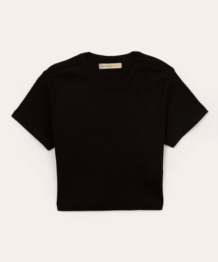 blusa de algodão juvenil manga curta preto 10