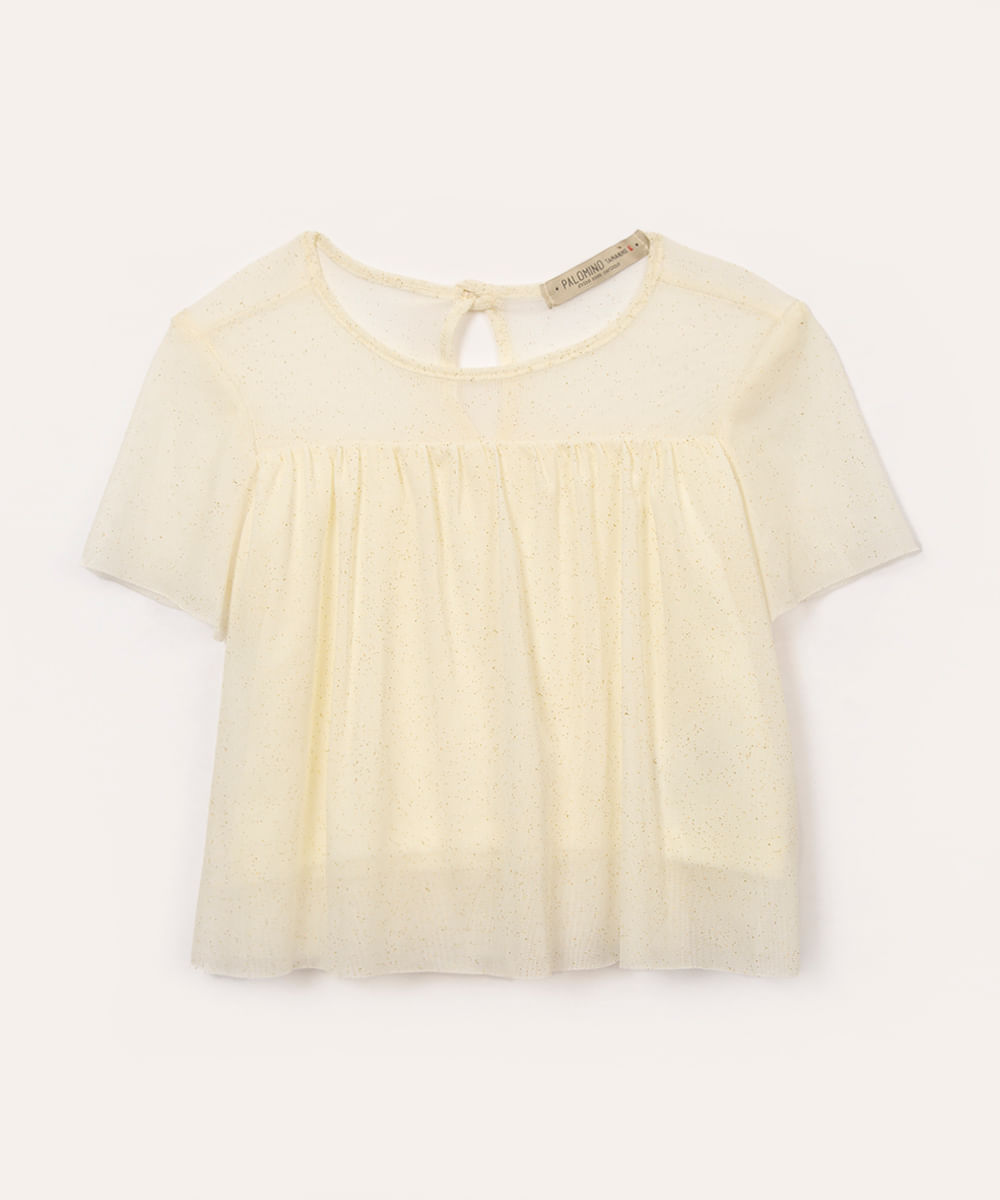 blusa infantil de tule com glitter off white