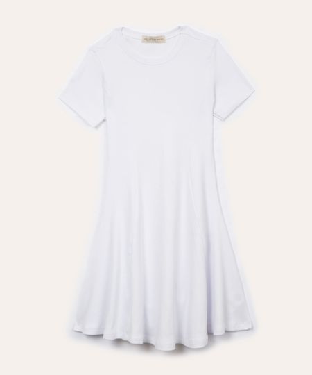 vestido de algodão juvenil evasê manga curta branco 10
