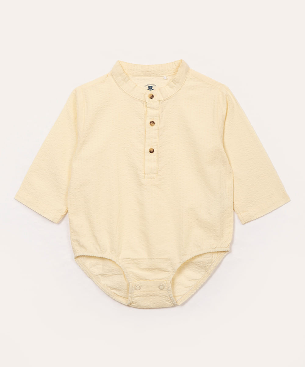 body infantil texturizado manga longa com botão off white