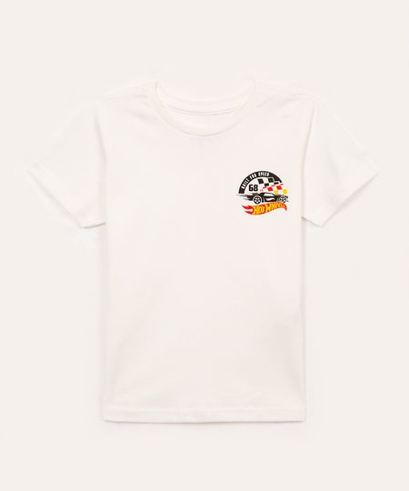 camiseta de algodão infantil hot wheels manga curta off white 1